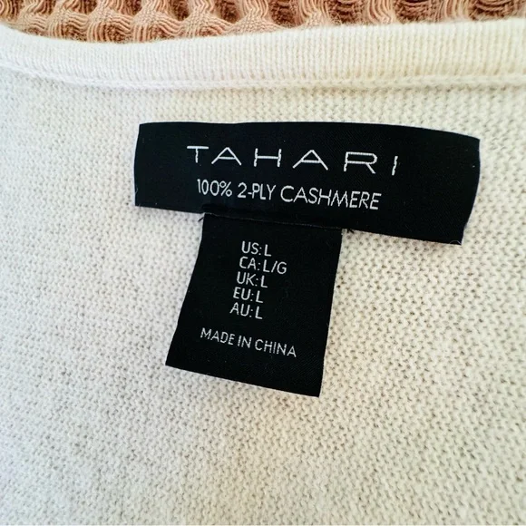 TAHARI 100% 2 Ply Cashmere V-Neck Sweater Cream L - Picture 2 of 13